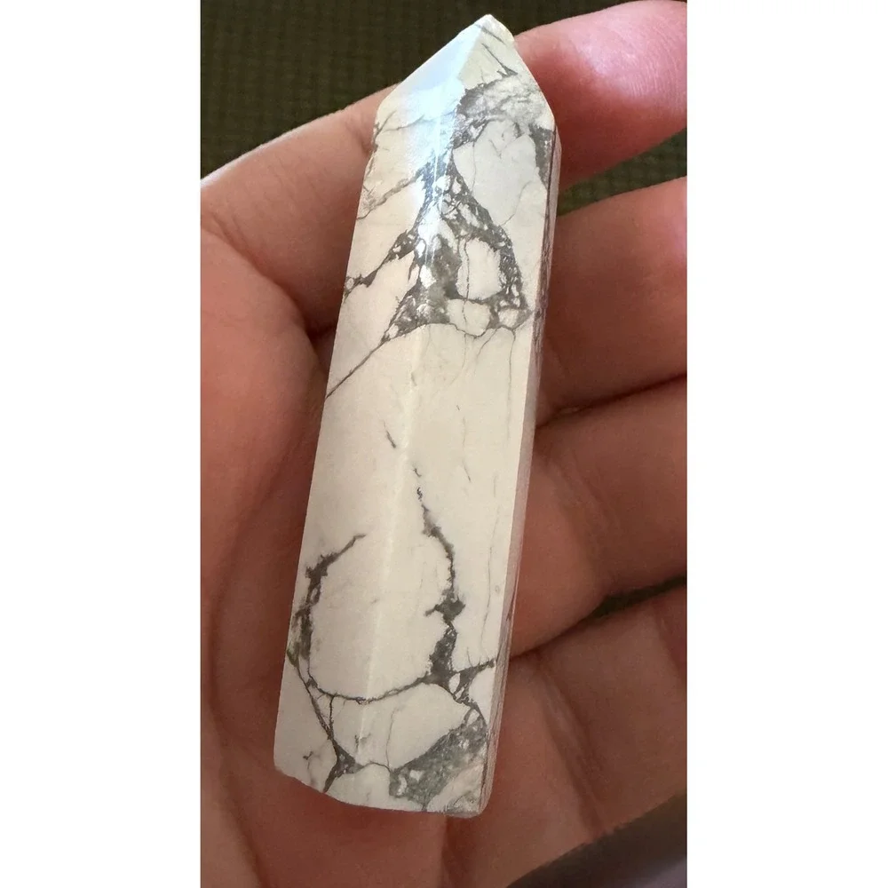 White Howlite Crystal Point Tower Obelisk White Excellent Polished